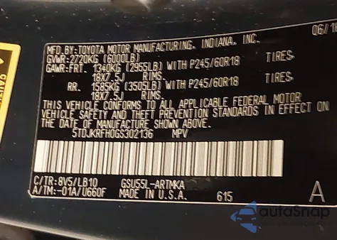 2016 Toyota Highlander Xle V6 from USA, damaged, VIN 5TDJKRFH0GS302136